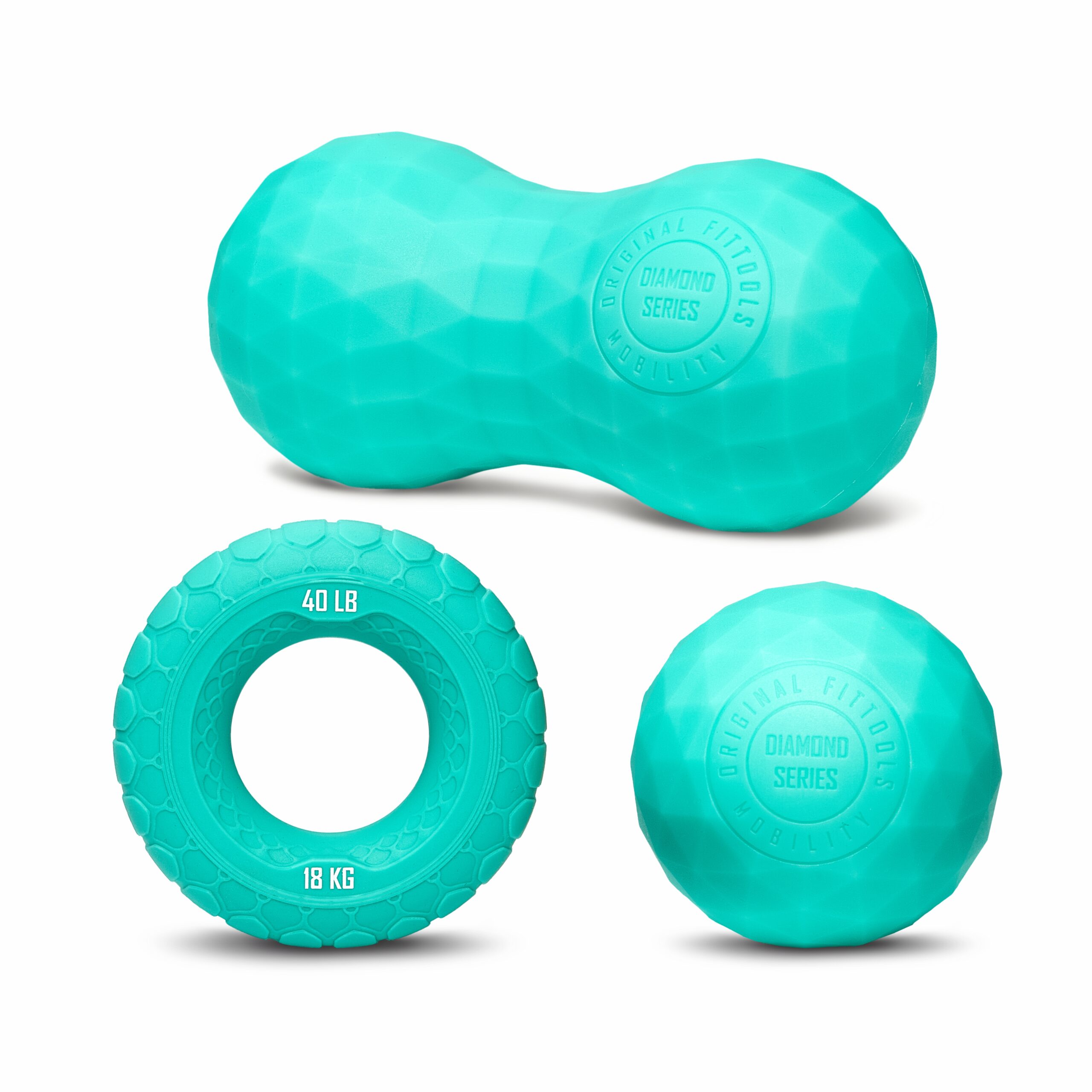 Набор из двух массажных мячей с кистевым эспандером бирюзовый